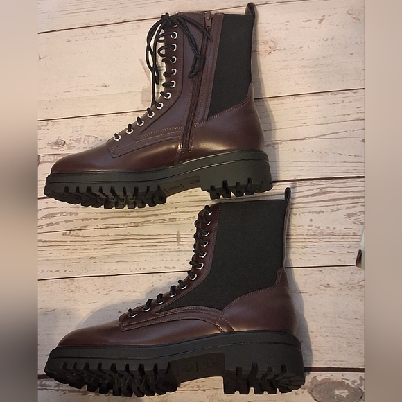No Boundaries Shoes - No Boundaries Women's Burgundy and Black Combat Boots Size 8
